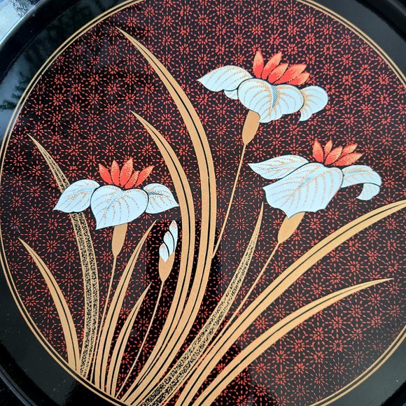 Round Gold Black White Red Colors Serving Tray. Art Deco Style. - Picture 2 of 7
